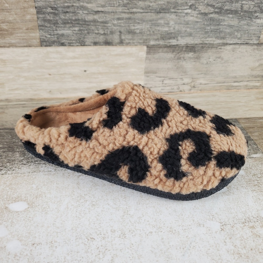 Dirty Laundry Sierras Womens Teddy Slippers Sz 6.5 M Tan Black Leopard Slip-On